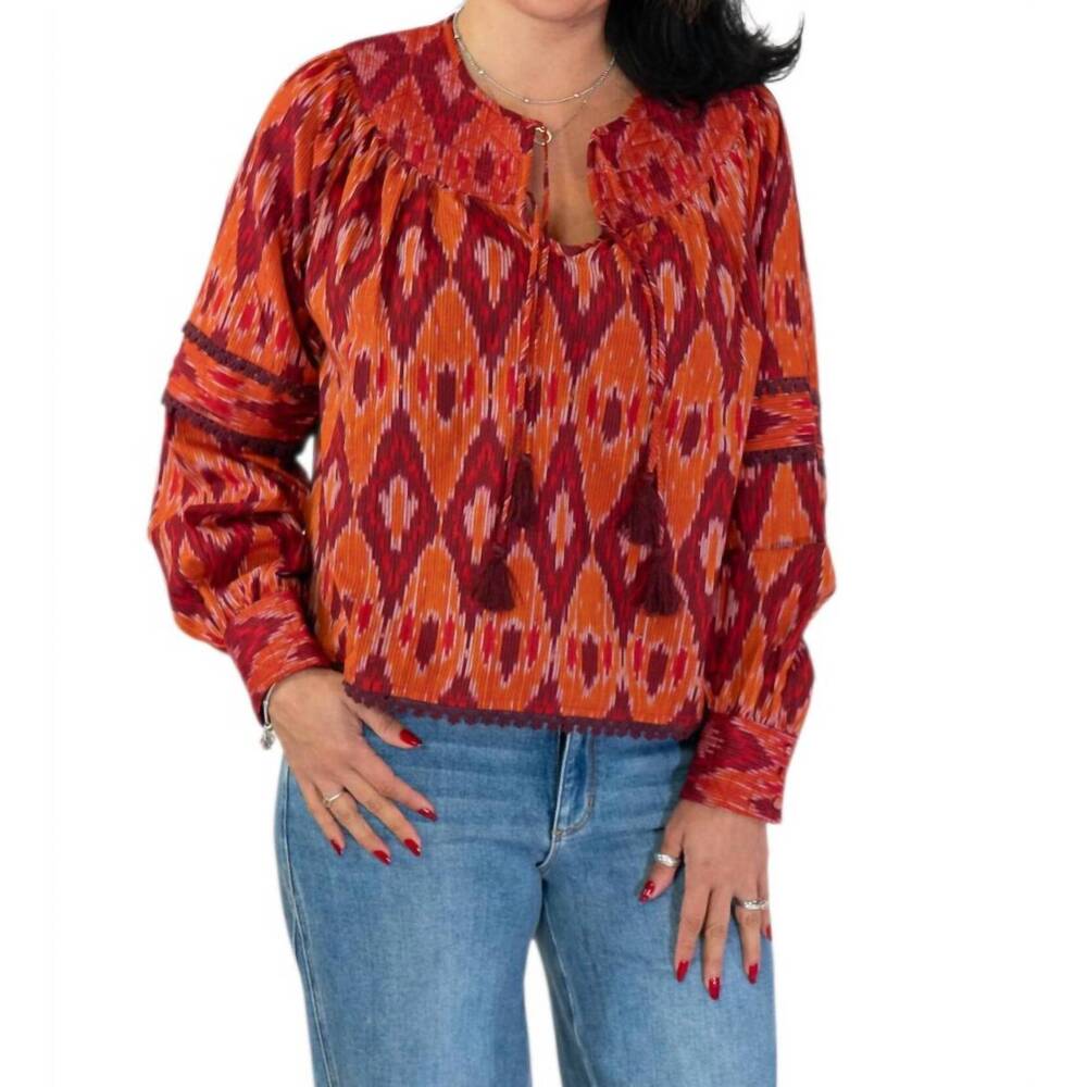 NEW ONE COLLECTIVE quilted yoke bouse in spice diamond